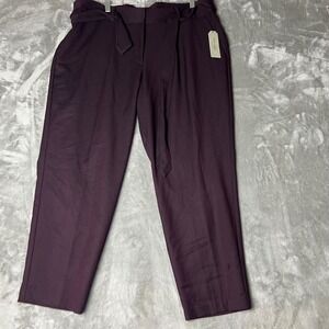 Nine Eight New York Aubergine High Rise Belted Paperbag Waist Trousers Size 18